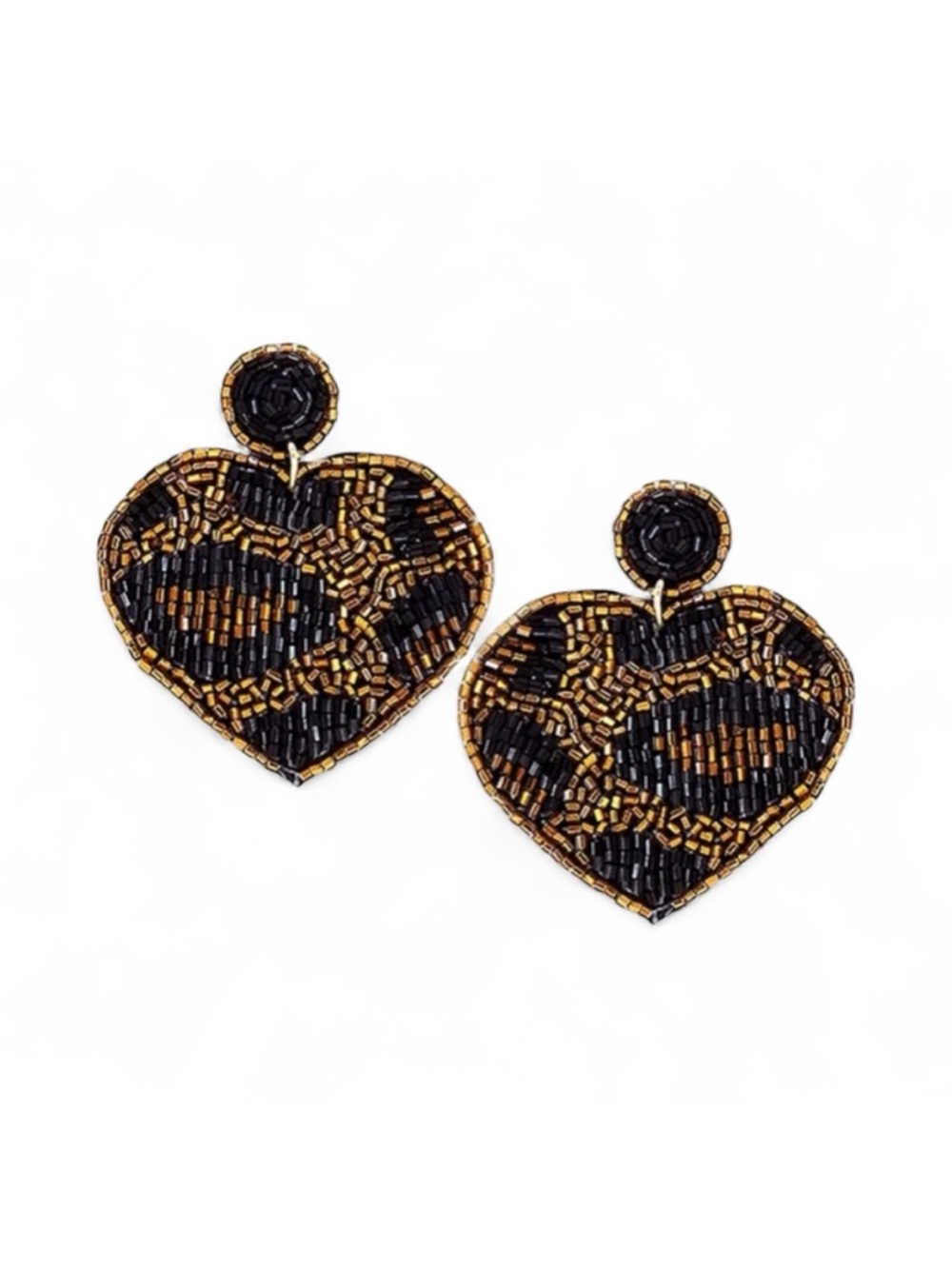 CLOSET CLEAR OUT! Leopard Beaded Heart Earrings – Goldtone Statement Dangle